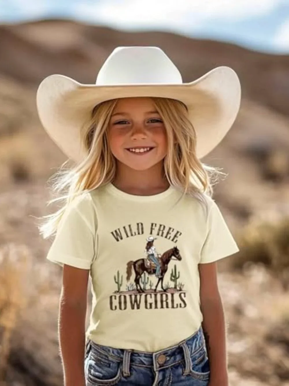 Girls Cowgirl Western Rodeo Horse Graphic Cotton Tee Short Sleeve